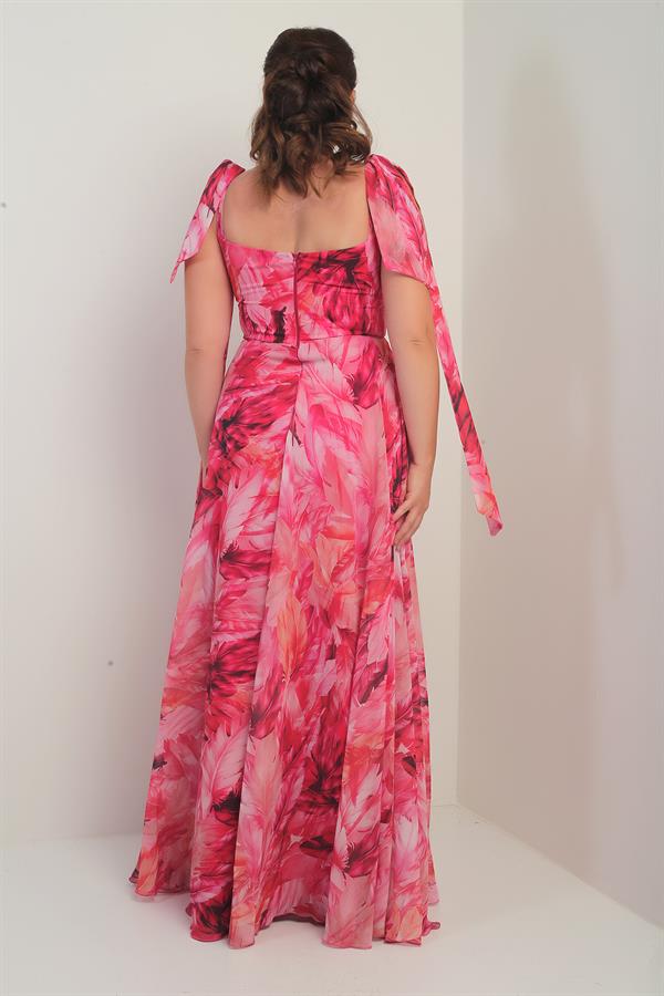 Robe longue en crêpe mousseline à motif de feuilles, grande taille, col en V, épaules dénudées, bretelles nouées, doublée