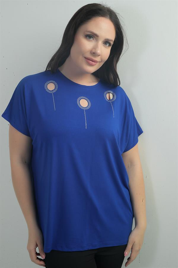 Blouse BB à imprimé pierre sur les épaules, col rond et manches chauve-souris pour femme