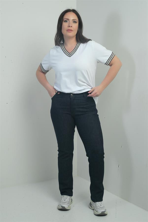 Jean taille haute à jambes droites en lycra pour femme, grandes tailles