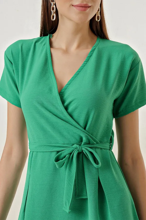 Double-Breasted Pleated Waist Belted Aerobin Dress