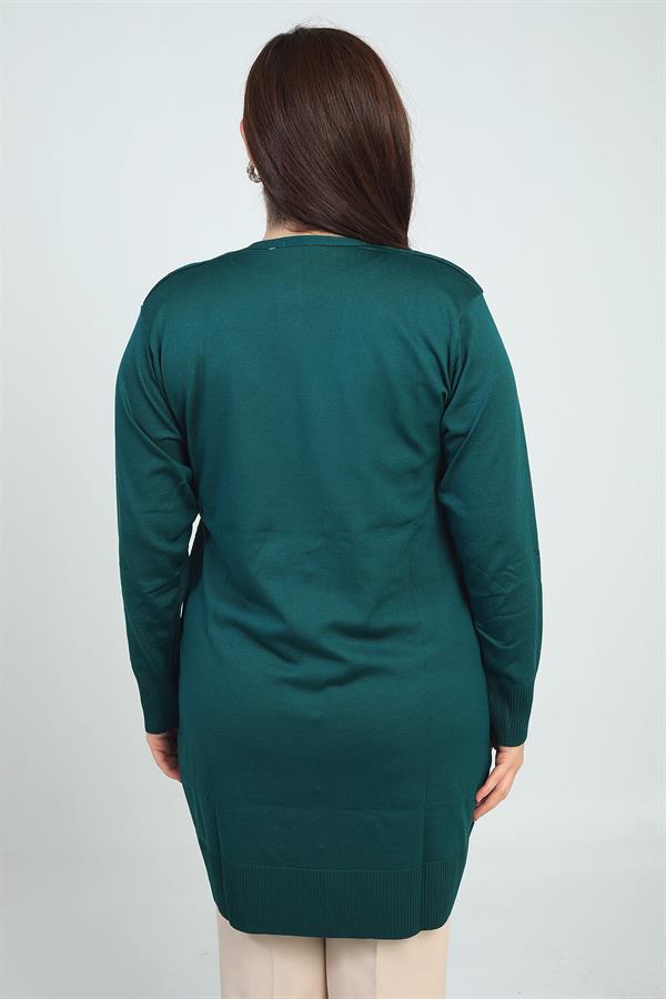 Gilet long grande taille pour femme, motif pied-de-poule, en fil froid.