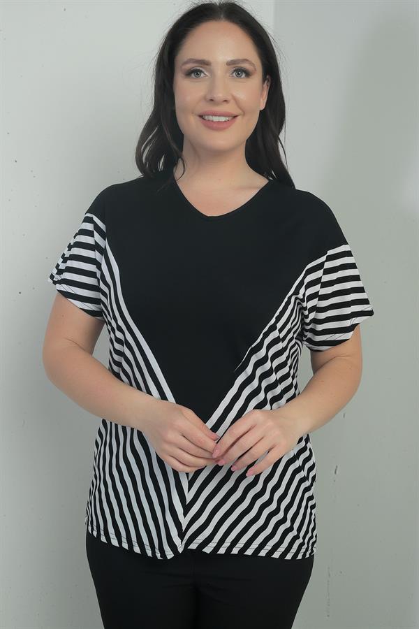 Women's V-Neck Stripe Detail Batwing Sleeve BB Blouse