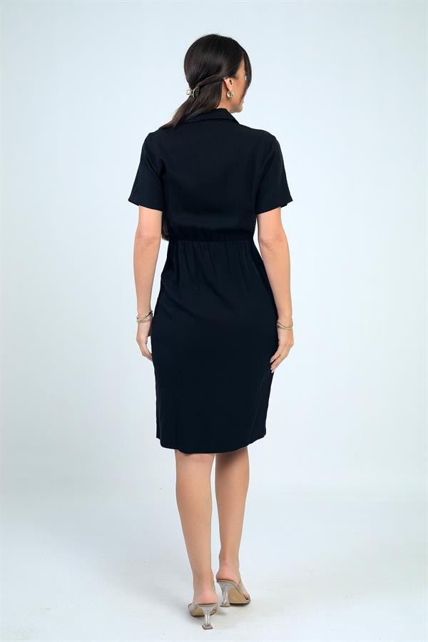 Robe courte en lyocell doublée, doublée, avec poche à nouer sur le devant et boutons sur le devant, pour femme