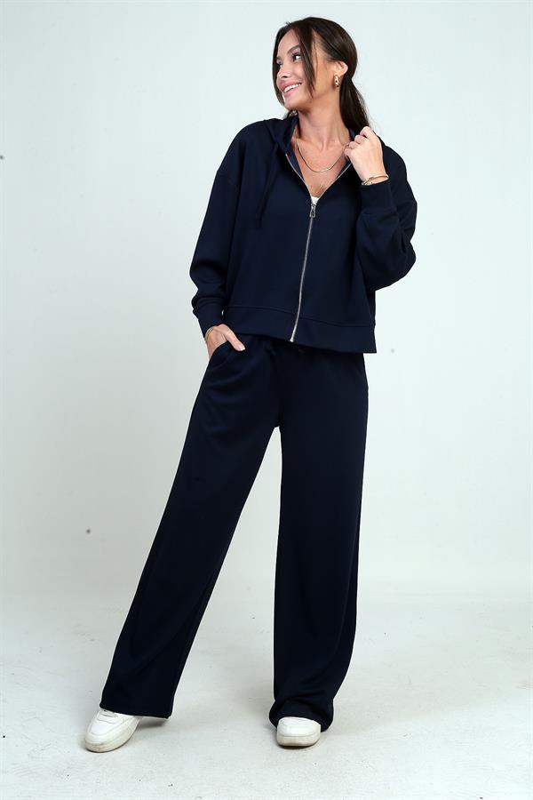 Ensemble Osyho 2 pièces pour femme : cardigan à capuche zippé, pantalon palazzo à taille élastique et poches