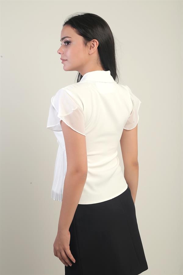 Women's Double-Breasted Chiffon Blouse with Sleeves and Skirt