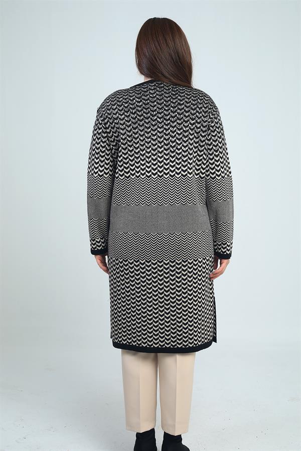 Gilet long en maille à chevrons pour femme, grande taille, avec poches