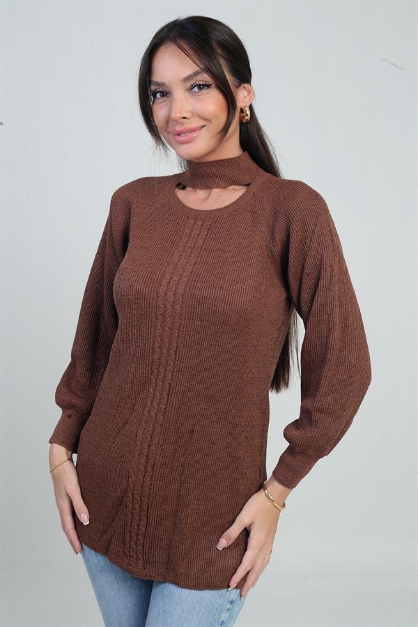 Pull tunique de sport à col bas et motif tricoté