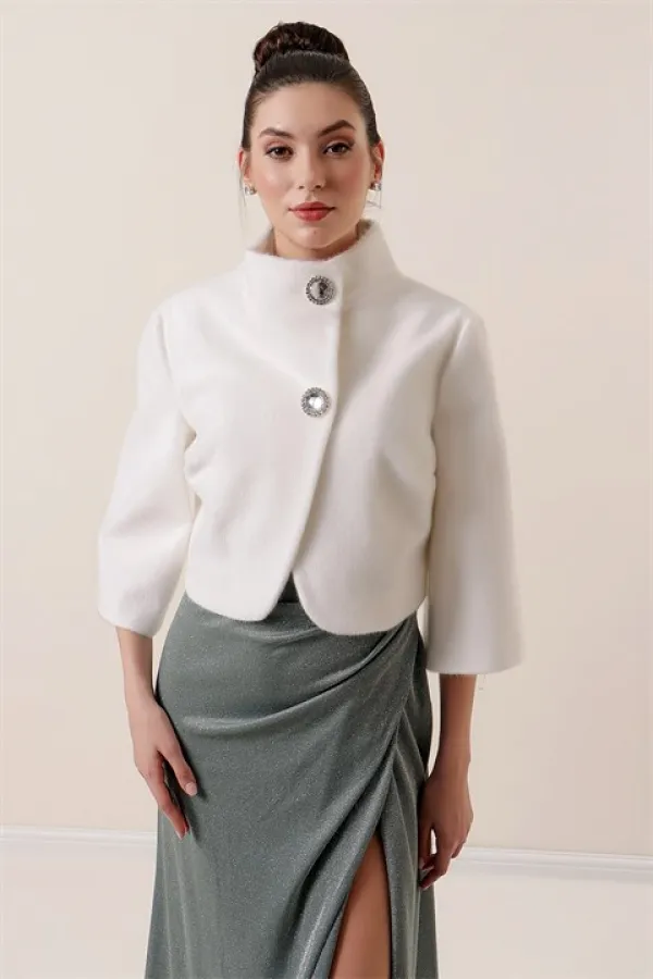 Veste boléro en fourrure thaïlandaise doublée à double boutonnage