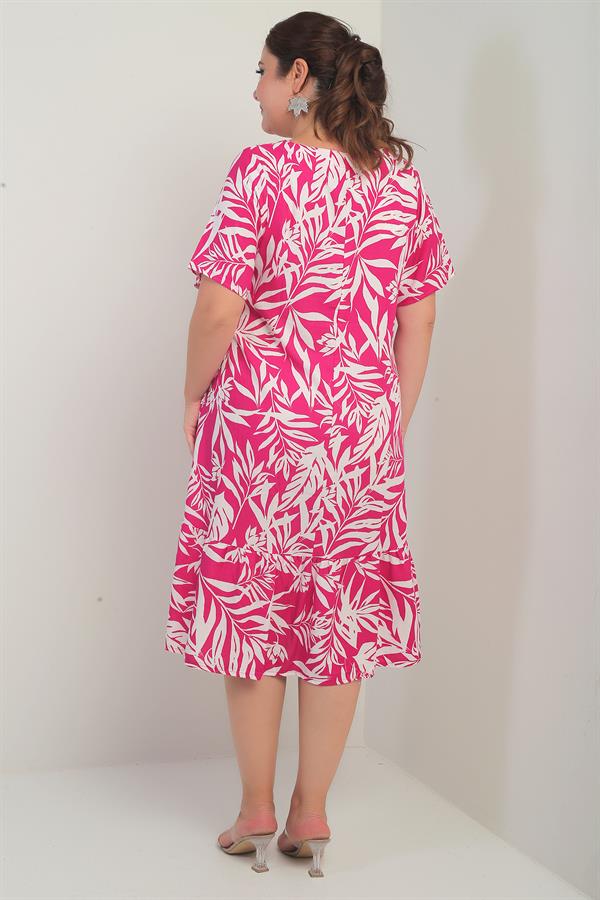 Robe grande taille pour femme, col en V, motif feuilles variées, poches et jupe à volants