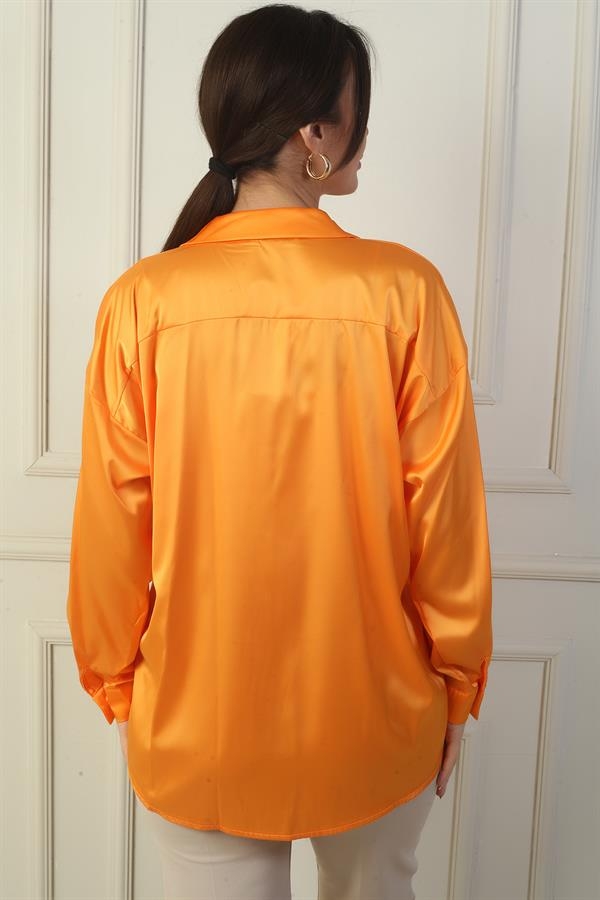 Kadın Düşük Kollu Oversize Saten Gömlek