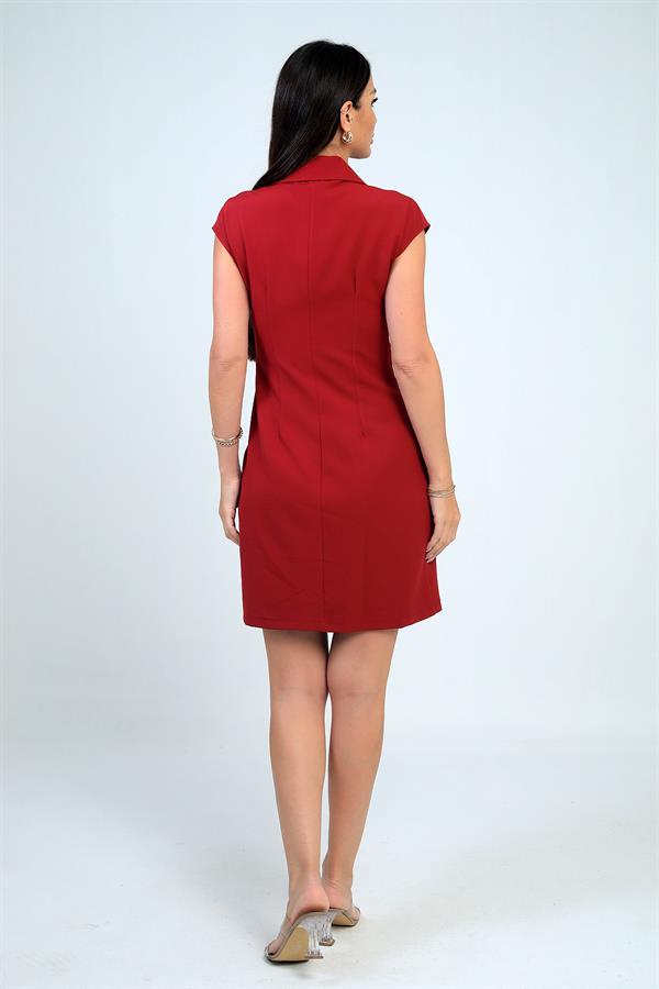 Women's Wrap Neckline Buckle Detail Pleated Skirt Lycra Crepe Dress