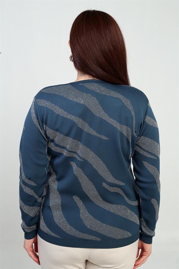 Chemisier grande taille à col en V et motif zèbre pailleté