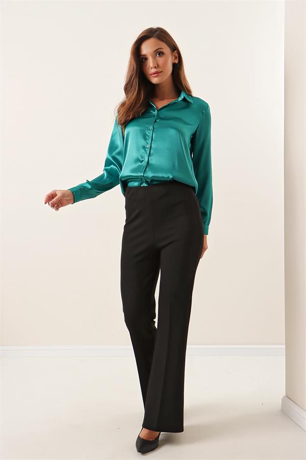 Yüksek Bel Full Likra Çelik İnterlop İspanyol Paça Pantolon