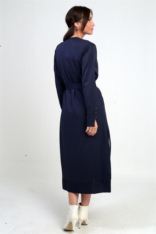 Gilet long pour femme avec manches boutonnées, poches et fentes latérales