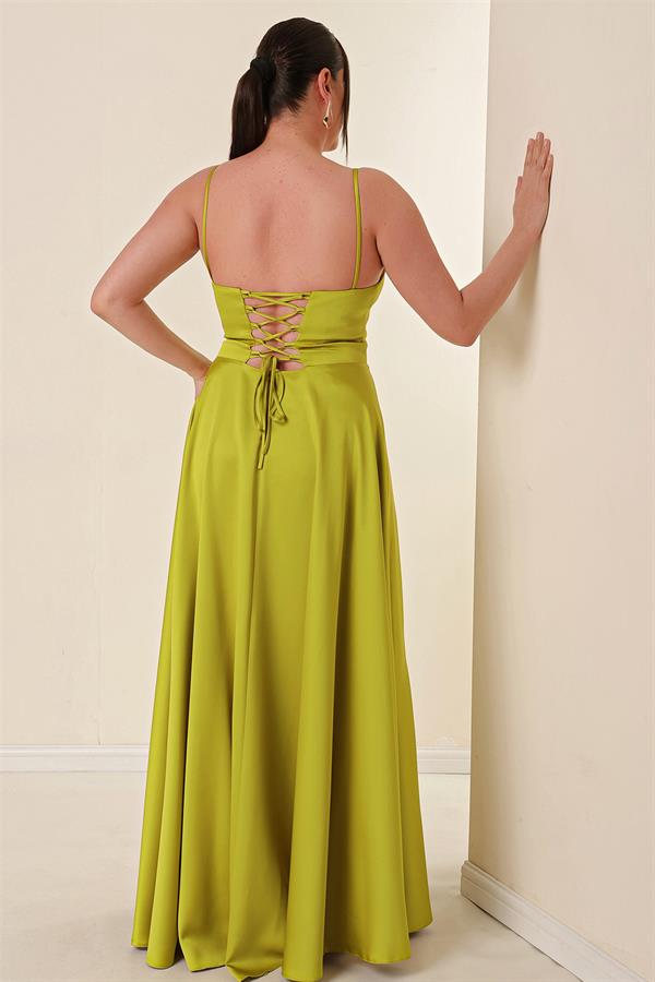 Strappy, Lined, Front Slit Plus Size Long Satin Dress