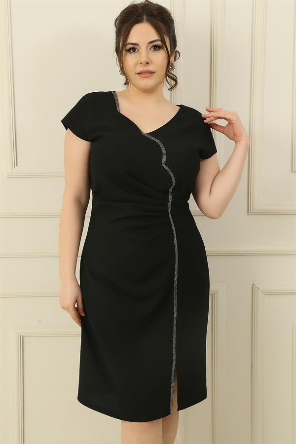 Women's Plus Size Crepe Dress with Rhinestone Embellishment, Lined Front, and Gathered Detail