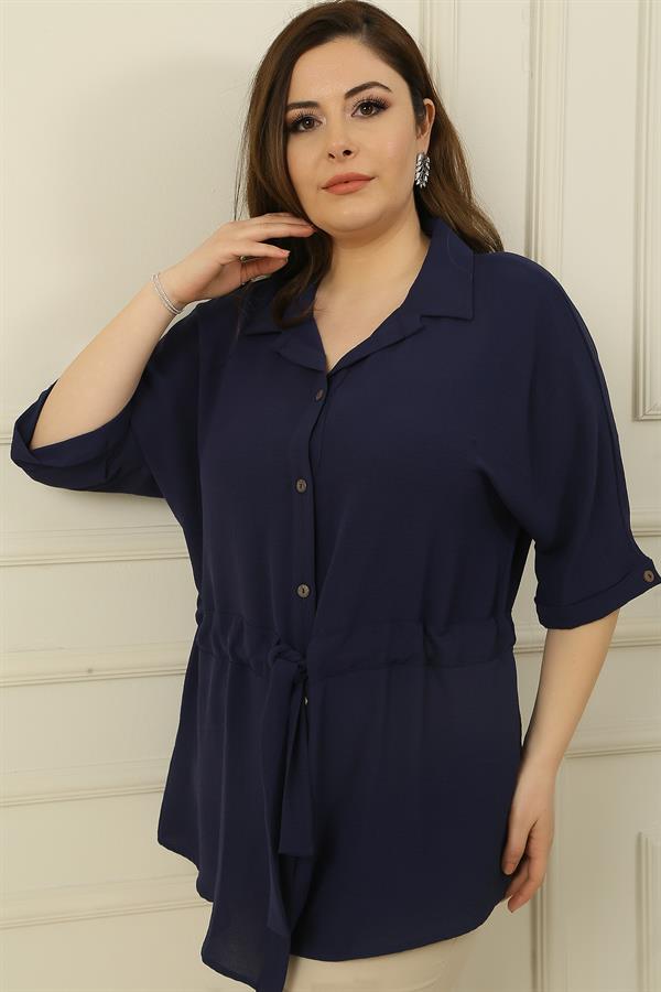 Plus Size Ayrobin Tunic Shirt with Belt and Button Front