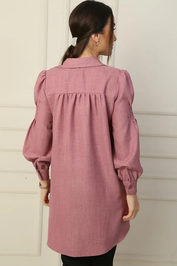 Shirt with Stone Details on Collar and Sleeves