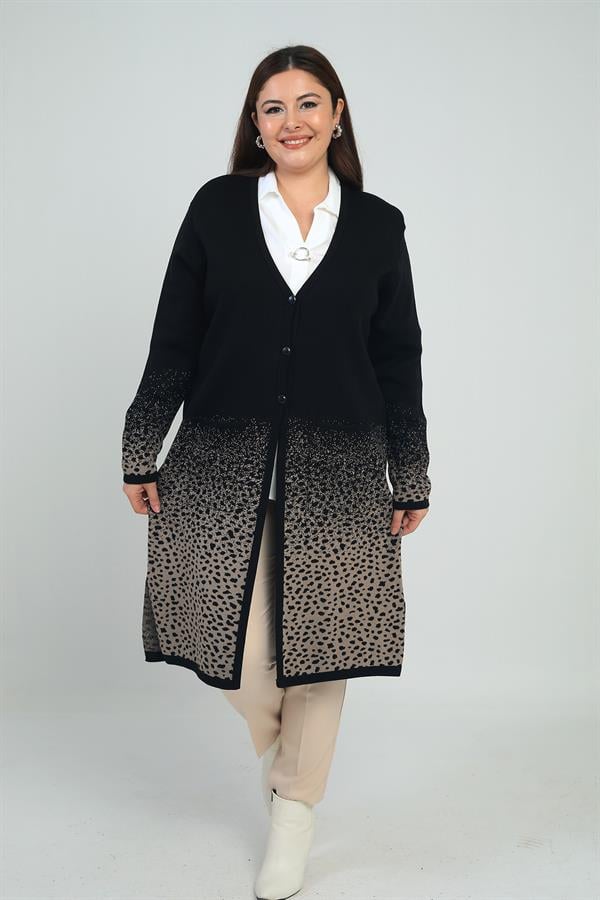 Cardigan long en maille grande taille à imprimé léopard et motif neige avec poches pour femme
