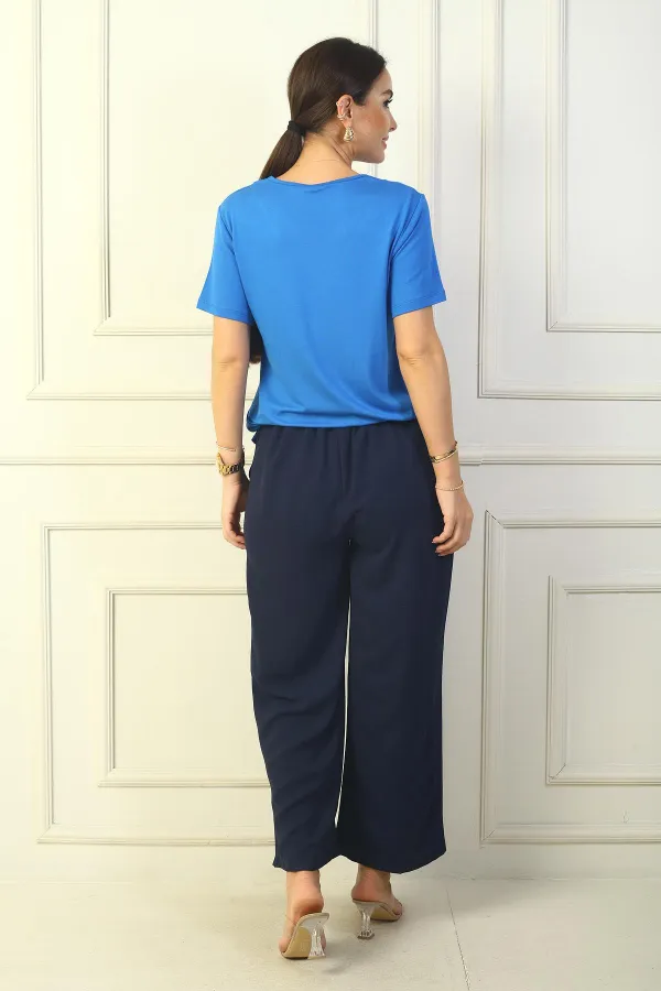 Kadın Beli Lastikli Cepli Palazzo Ayrobin Pantolon