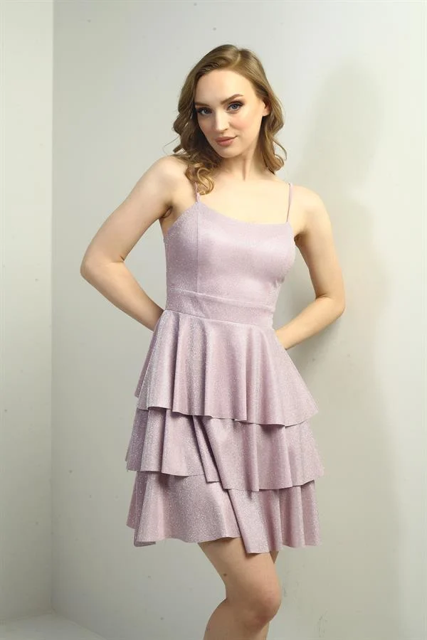 Women's Strappy Glittery Layered Short Dress