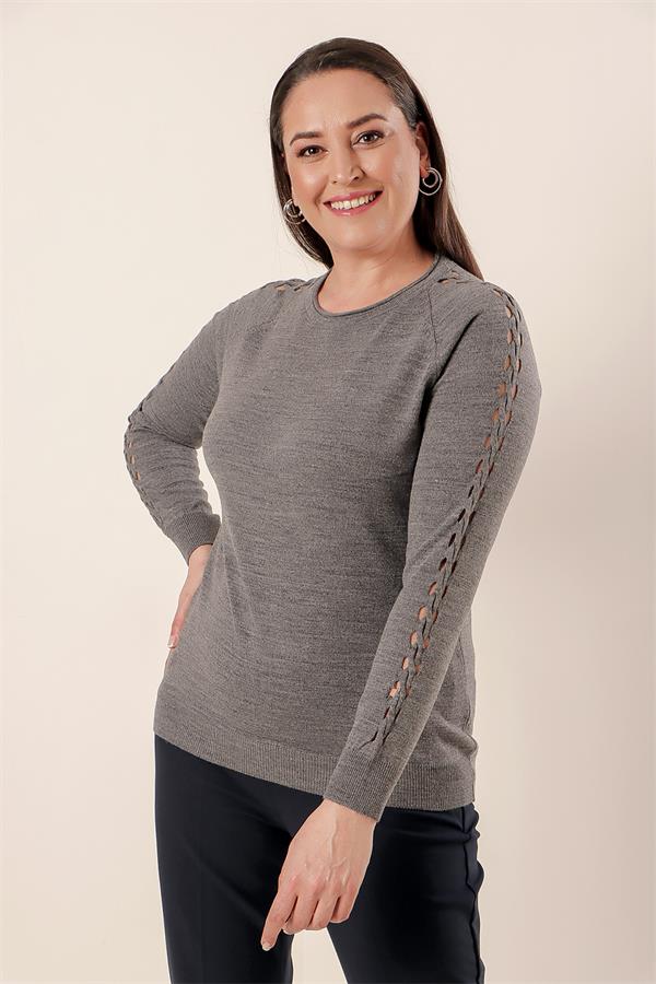 Plus Size Acrylic Sweater with Sleeve Detail