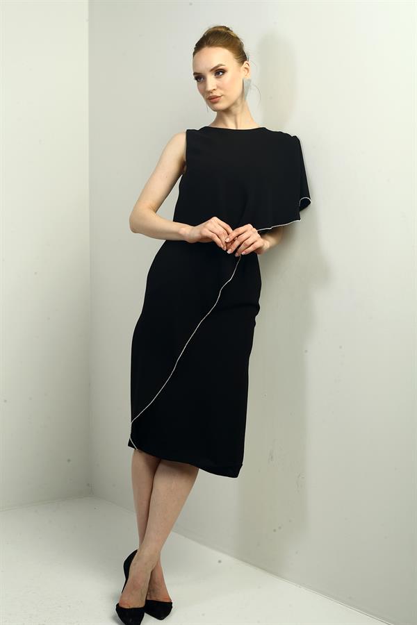 Robe midi asymétrique en crêpe à volants pour femme, ornée de pierres et doublée