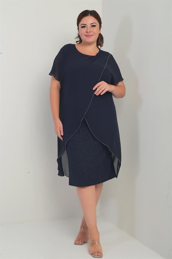 Robe pailletée en mousseline de soie et lycra pour femme, grande taille, avec détails en pierre