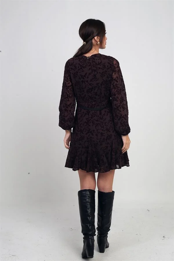 Women's Double-Breasted Lined Flock Printed Short Tulle Dress