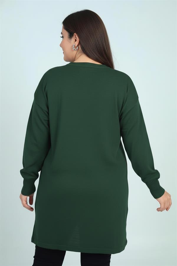 Women's Single Front Pocket Stone Print Detailed Plus Size Knitwear Tunic Blouse