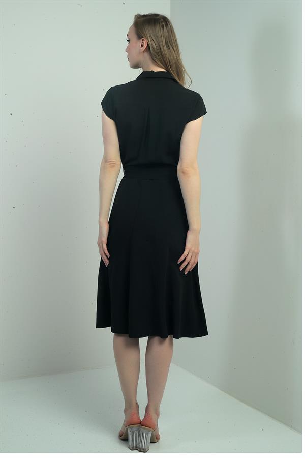 Women's Button-Front Belted Shirt Collar Short-Sleeve Dress