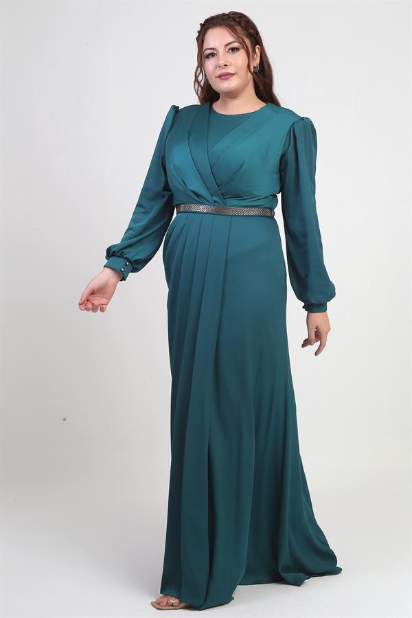 Robe longue BB en satin doublée et plissée, à col cache-cœur, pour femme