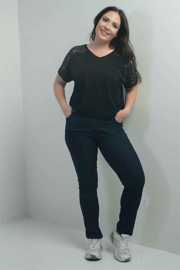 Jean taille haute à jambes droites en lycra pour femme, grandes tailles