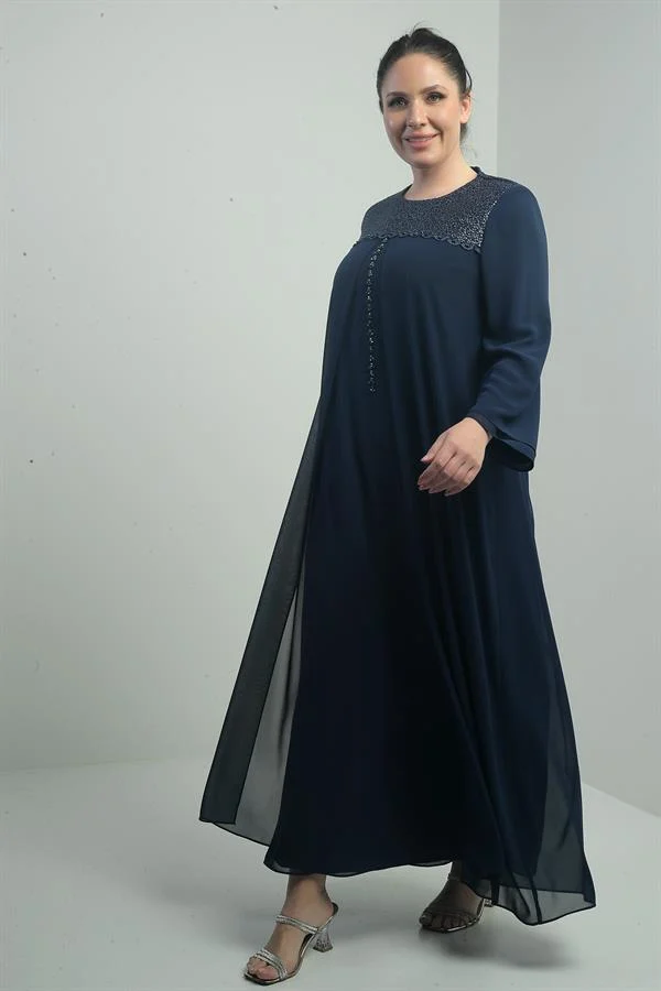 Robe longue en mousseline grande taille pour femme, avec haut à sequins et devant perlé, doublée