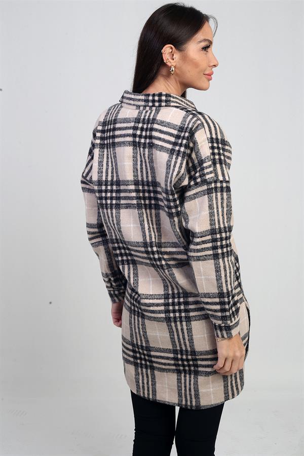 Chemise longue à carreaux pour femme avec fentes latérales