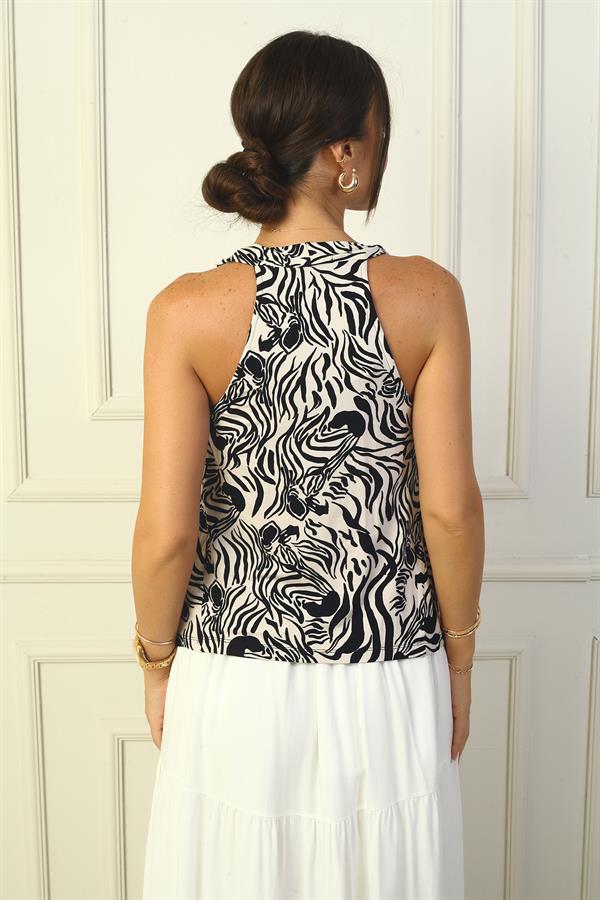 Women's V-Neck Mixed Pattern Viscose Blouse