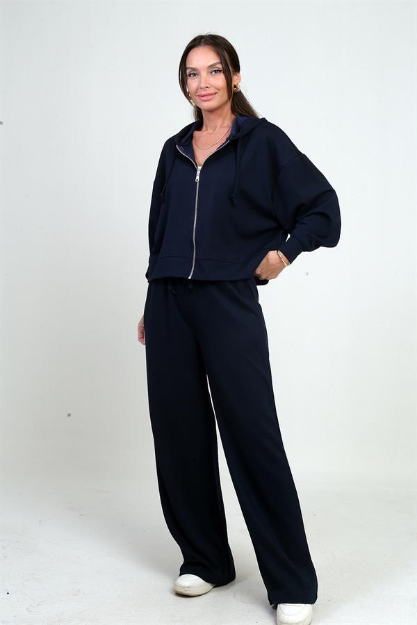 Ensemble Osyho 2 pièces pour femme : cardigan à capuche zippé, pantalon palazzo à taille élastique et poches