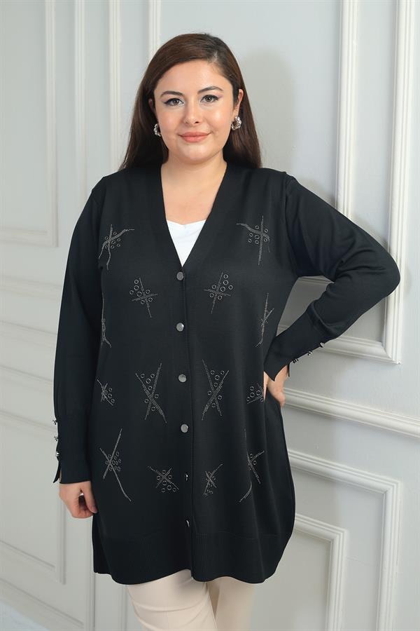 Gilet long grande taille pour femme, orné de boutons et de clous sur les manches