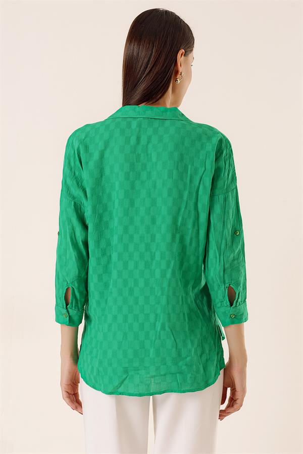 Front Buttoned Polo Collar Shirt with Foldable Sleeves