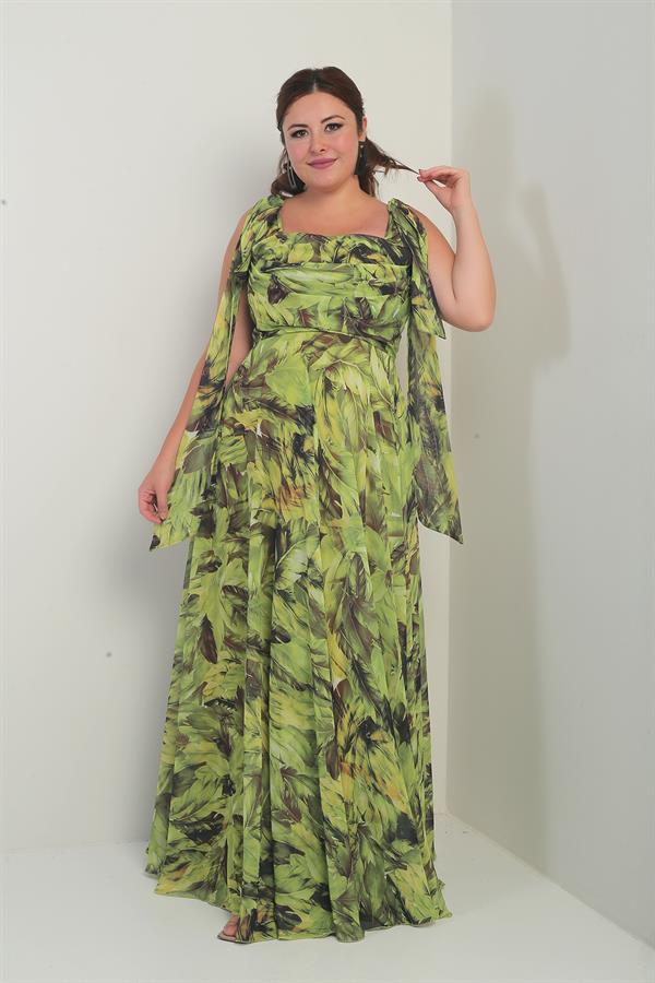 Robe longue en crêpe mousseline à motif de feuilles, grande taille, col en V, épaules dénudées, bretelles nouées, doublée