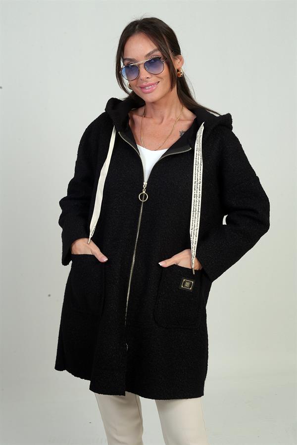 Gilet en boucle confortable à capuche et poche zippée pour femme