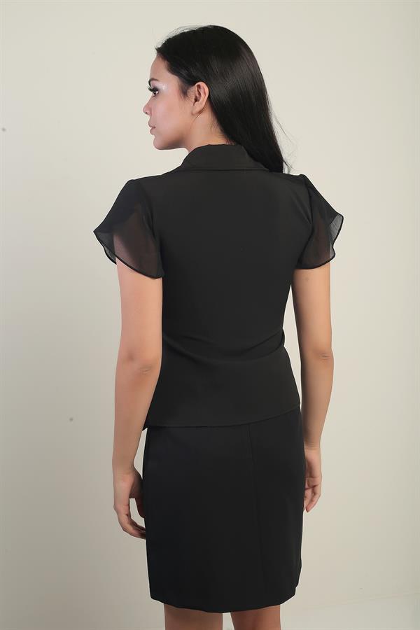 Chemisier en mousseline à col cache-cœur pour femme, avec manches et ourlet