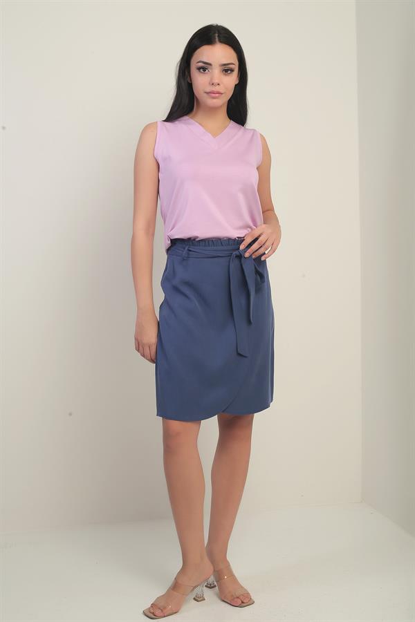 Women's Belted Wrap-Around Lyocell Short Skirt