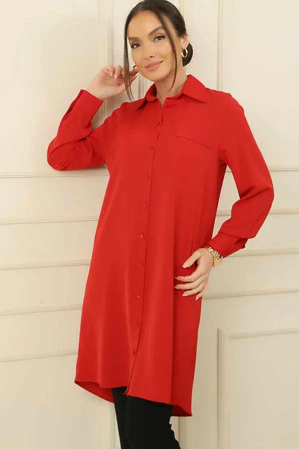 Fake Pocket Button-Front Charmi Shirt Tunic