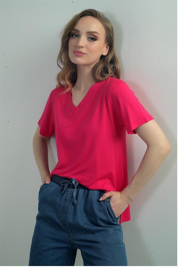 Women's V-Neck Short-Sleeve Blouse with Slit