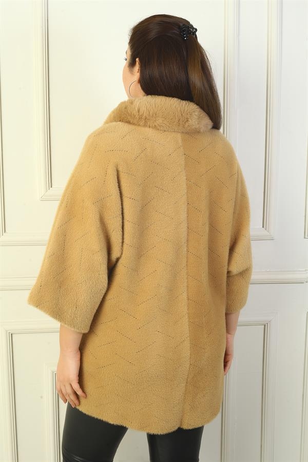 Cardigan en acrylique grande taille pour femme, col en fourrure amovible, boutons-pression sur le devant, poche kangourou, taille nouée