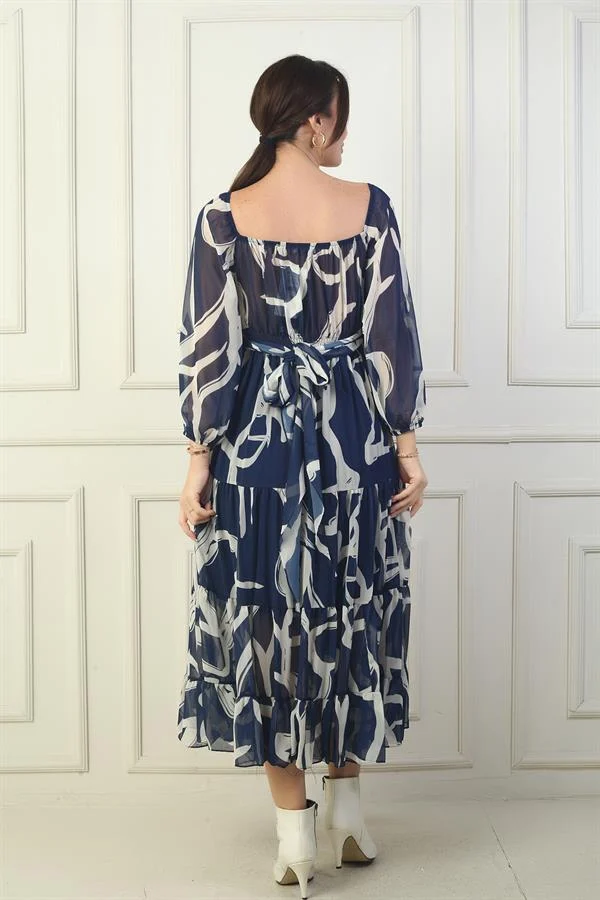 Robe portefeuille en mousseline à encolure Madonna, doublée, à nœuds croisés et motif abstrait