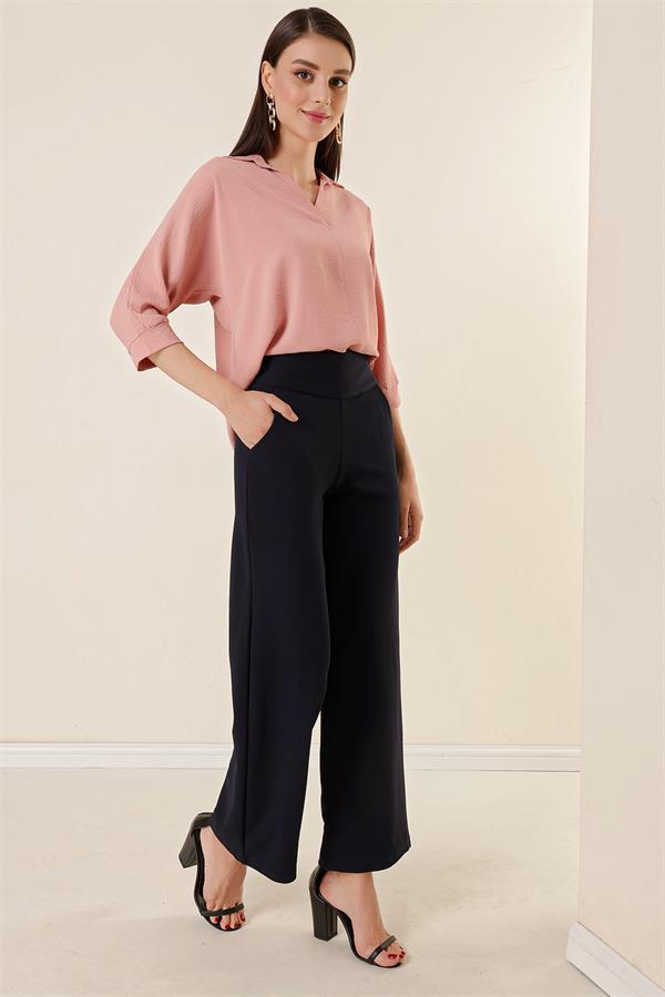 Beli Korsajlı Cepli Örme Krep Palazzo Pantolon