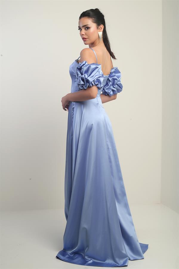 Women's Thin-Strapped, Lined, Set-in Sleeve, Pocketed Long Satin Dress