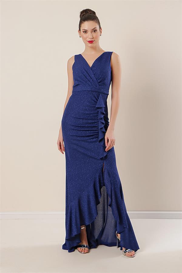 Wrap Neckline Front Ruffled Mermaid Dress